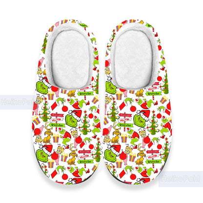 Grinch Christmas 3D All Over Print Indoor Slippers, Custom Rubber Slippers, Lightweight Rubber Sole, Grinch Winter Slippers, Cotton Slipper