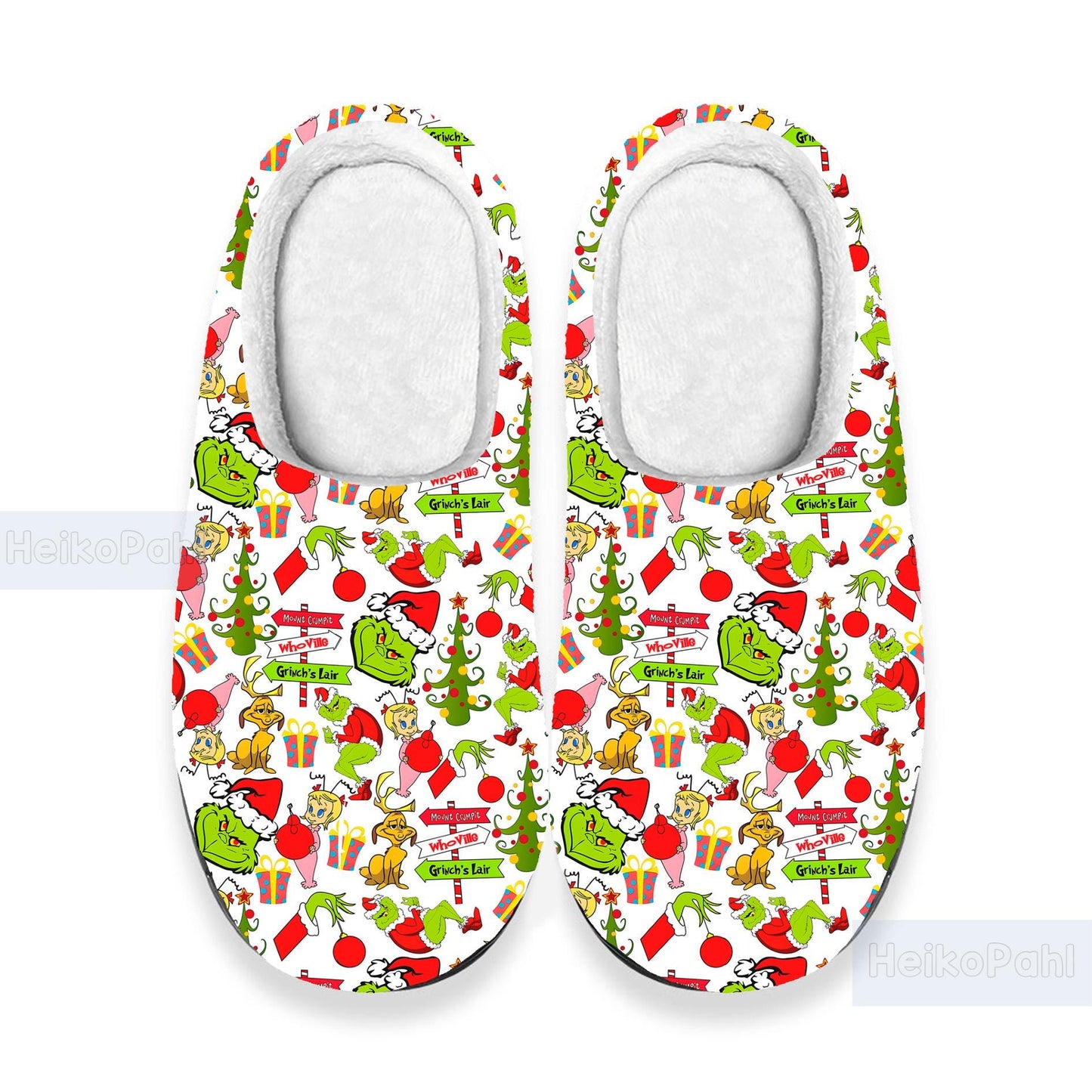 Grinch Christmas 3D All Over Print Indoor Slippers, Custom Rubber Slippers, Lightweight Rubber Sole, Grinch Winter Slippers, Cotton Slipper