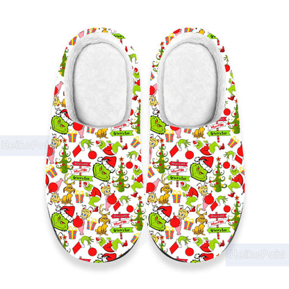 Grinch Christmas 3D All Over Print Indoor Slippers, Custom Rubber Slippers, Lightweight Rubber Sole, Grinch Winter Slippers, Cotton Slipper
