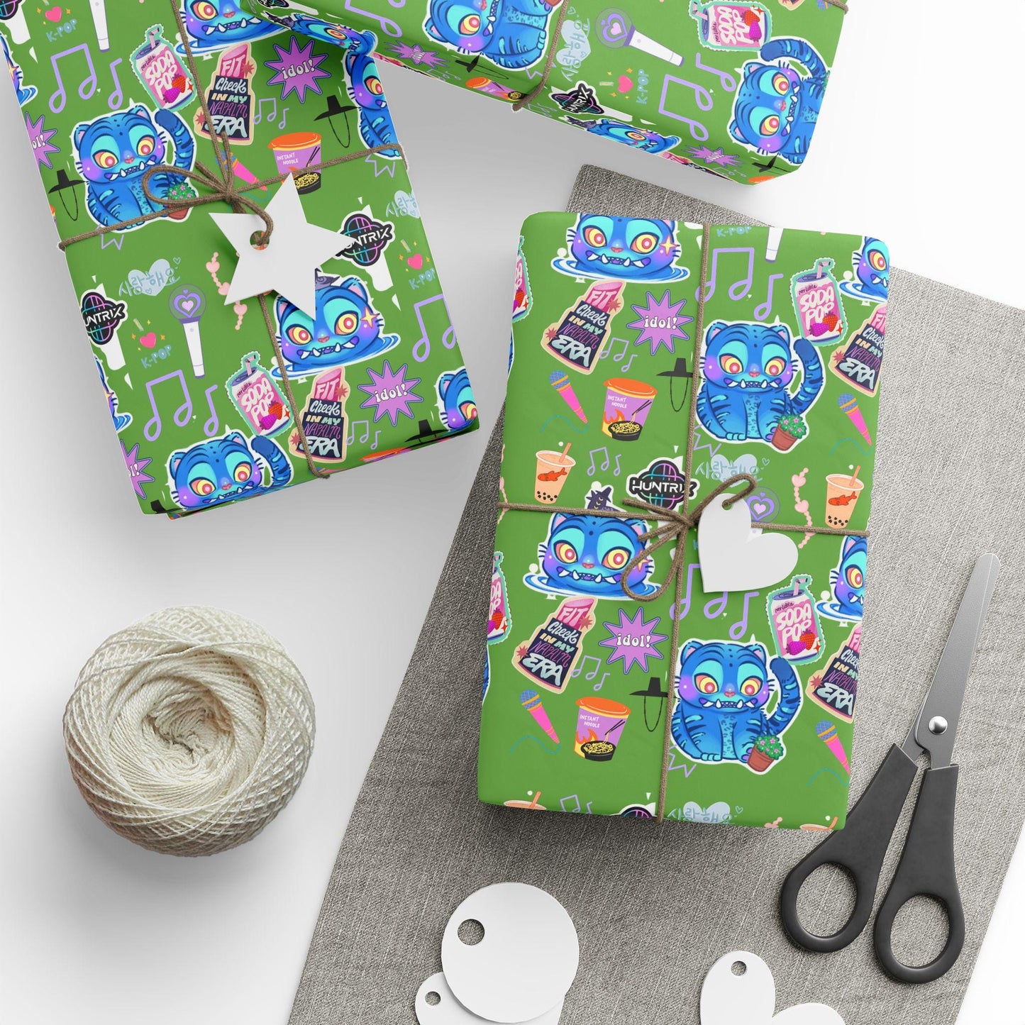 KPOP Demon Hunter Wrapping Paper Roll | DERPY TIGER Design | Christmas Gift Wrap for All Occasions, Huntrix, Saja Boys, Holiday Packaging,