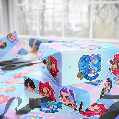 Kpop Demon Hunters | Huntrix and Derpy | Christmas Wrapping Papers, Tiger Design, Holiday Gift Wrap, Gift Wrap, Derpy Tiger Gift Wrap