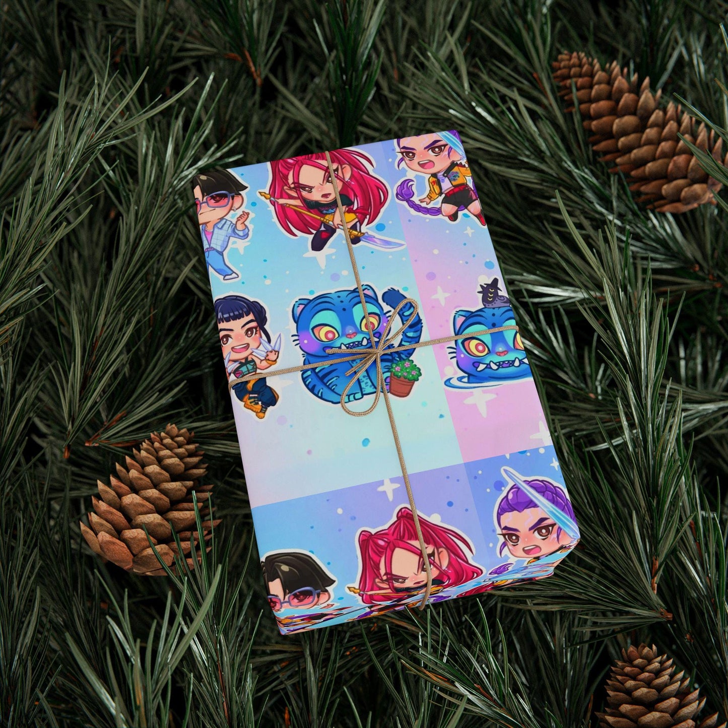 Kpop Demon Hunters | Huntrix and Derpy | Christmas Wrapping Papers, Tiger Design, Holiday Gift Wrap, Gift Wrap, Derpy Tiger Gift Wrap