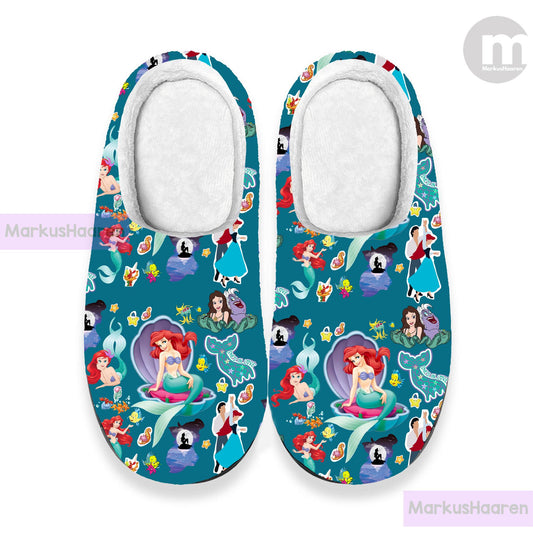 Personalized The Little Mermaid Cartoon 3D All Over Print Slipper, Winter Slipper, Cotton Slipper, Custom Rubber Slipper, Christmas Slippers