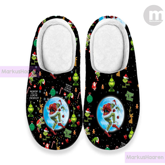 Personalized Grinch Christmas 3D All Over Print Indoor Slipper, Custom Rubber Slipper, Winter Slipper, Cotton Slipper, Christmas Slippers