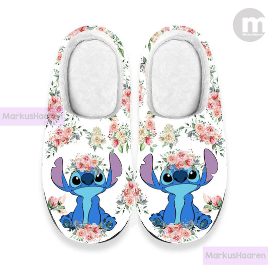 Personalized Lilo and Stitch Floral 3D All Over Printed Slipper, Custom Rubber Slipper, Winter Slipper, Cotton Slipper, Christmas Slippers