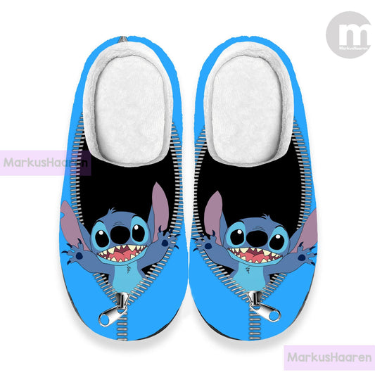 Personalized Lilo and Stitch Zipper 3D All Over Printed Slipper, Custom Rubber Slipper, Winter Slipper, Cotton Slipper, Christmas Slippers