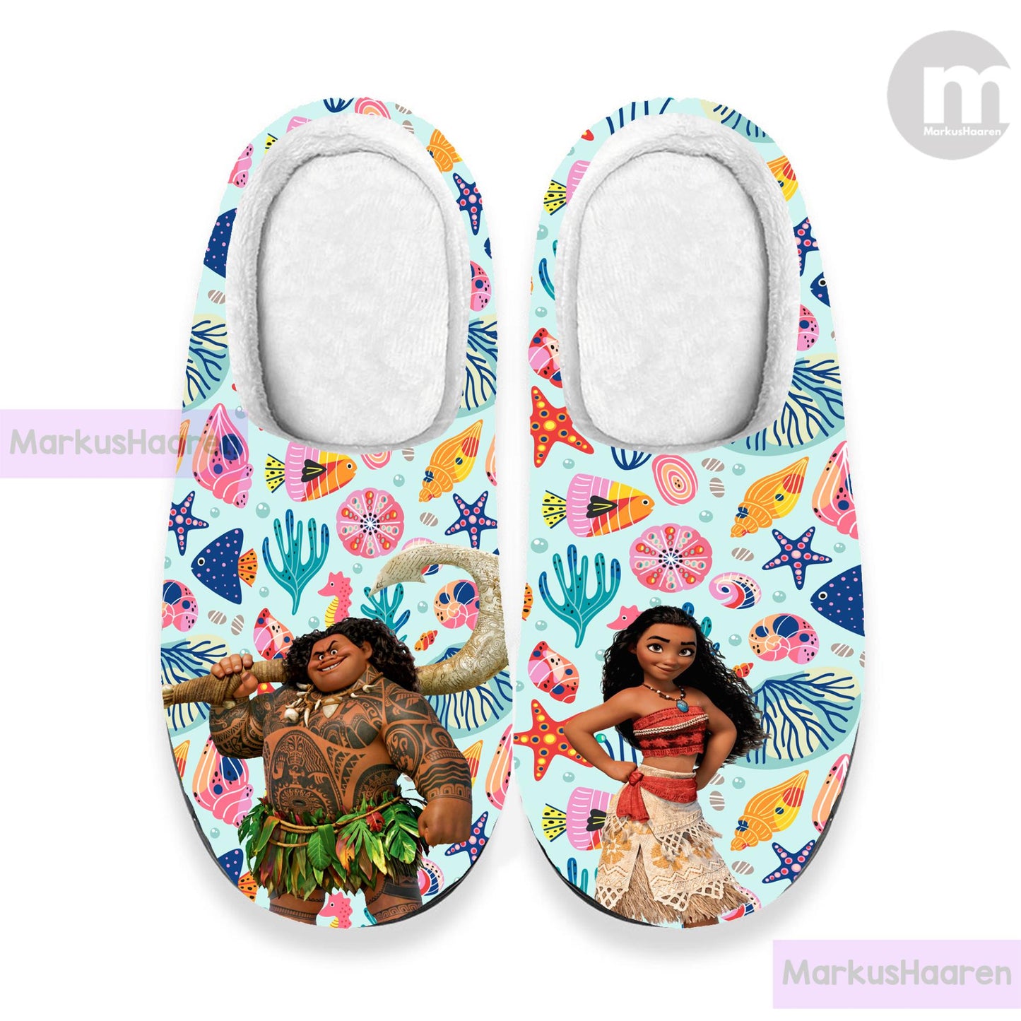 Personalized Moana 3D All Over Printed Slipper, Custom Rubber Slipper, Moana Winter Slipper, Cotton Slipper, Christmas Slippers, Moana Gifts