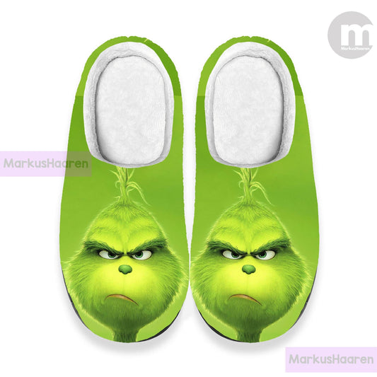 Personalized Angry Grinch Face 3D All Over Print Slipper, Custom Rubber Slipper, Winter Indoor Slipper, Cotton Slipper, Christmas Slippers