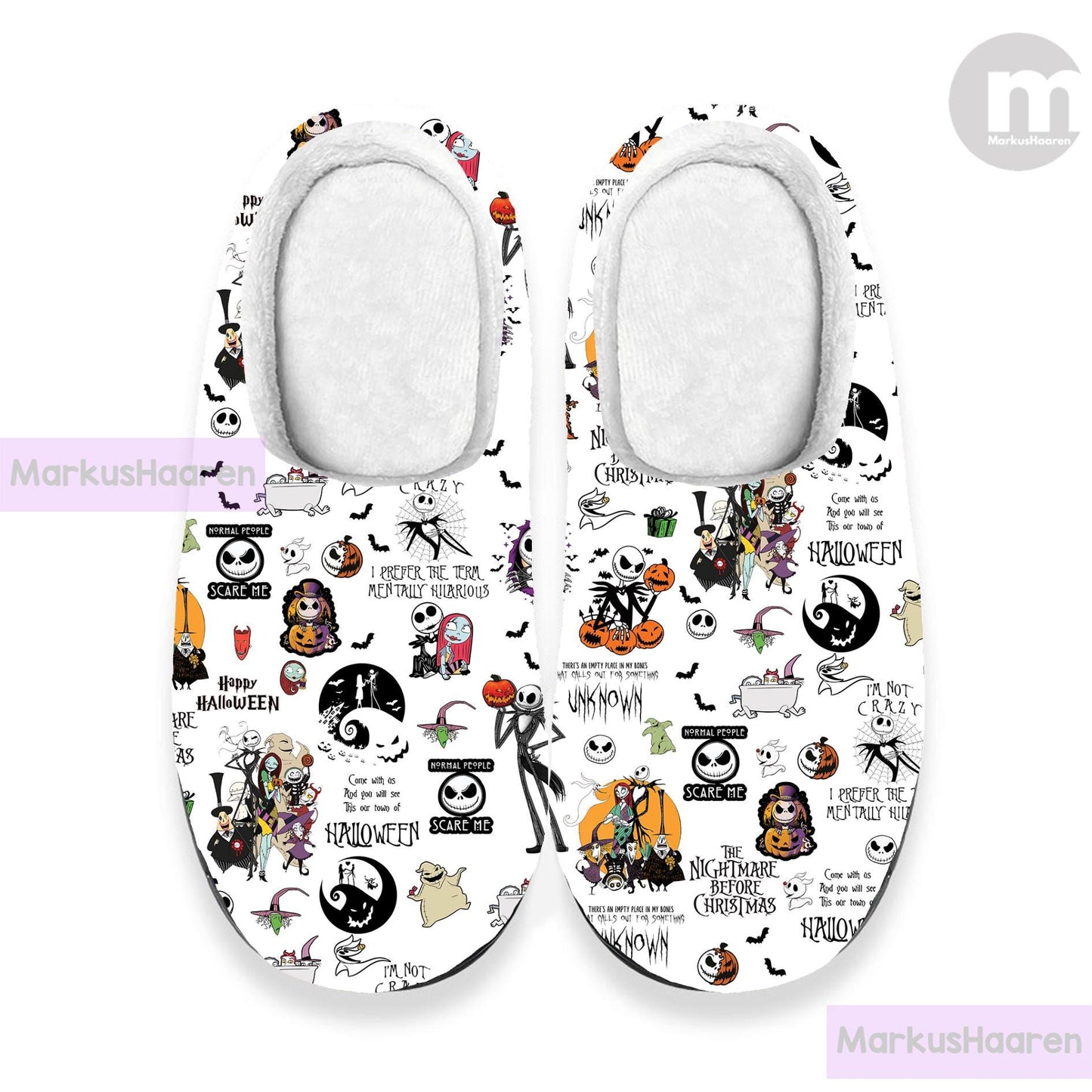 Personalized Nightmare Before Christmas 3D All Over Print Slipper, Custom Rubber Slipper, Cotton Slipper, Winter Slipper, Christmas Slippers