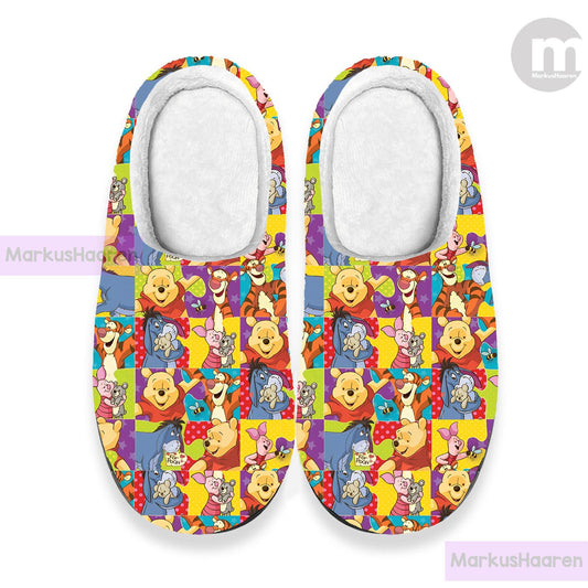 Personalized Winnie The Pooh 3D All Over Print Indoor Slipper, Winter Slipper, Custom Cotton Slipper, Rubber Slipper, Christmas Slippers