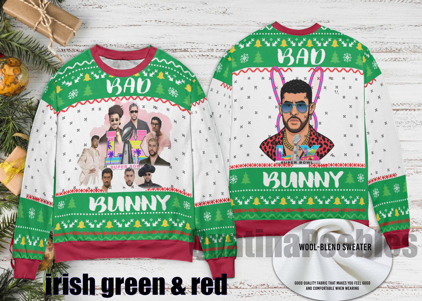 Bad Bunny Bowl 2026 Halftime Show Christmas Sweater, Bad Bunny Ugly Christmas Sweater, Benito Bowl Sweater for Family,Christmas Ugly Sweater