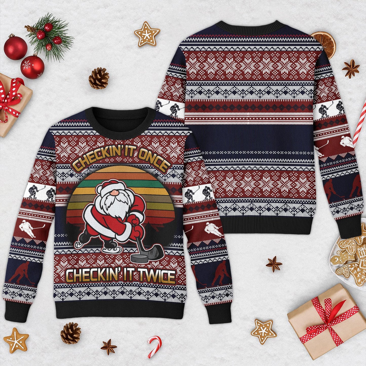 Hockey Checking It Once Checking It Twice Ugly Christmas Sweater, Funny Sport Xmas Sweatshirt, Hockey Christmas Gift For Men Women Kid
