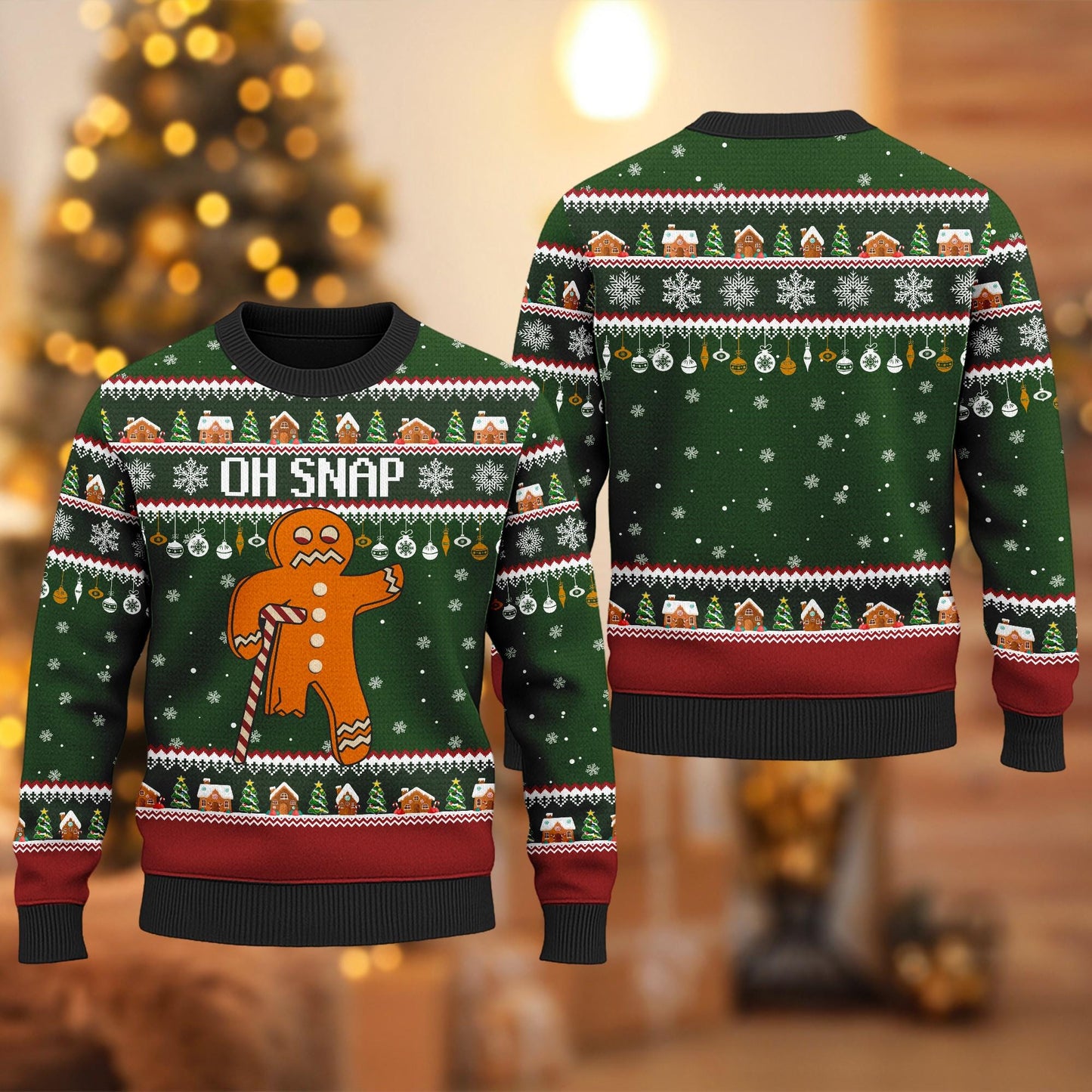 Oh Snap Gingerbread 3D Ugly Christmas Sweater, Gingerbread Xmas Sweatshirt, Funny Food Christmas Gift for Men Women, Gingerbread Sweater