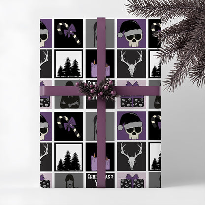 Wednesday Christmas Wrapping Paper: Xmas Goth Black Purple Gift Wrap