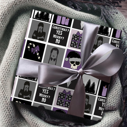 Wednesday Christmas Wrapping Paper: Xmas Goth Black Purple Gift Wrap