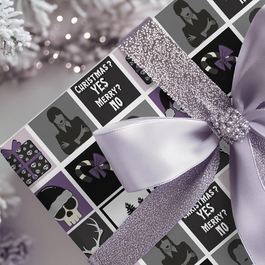 Wednesday Christmas Wrapping Paper: Xmas Goth Black Purple Gift Wrap