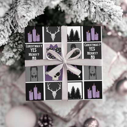 Wednesday Christmas Wrapping Paper: Xmas Goth Black Purple Gift Wrap
