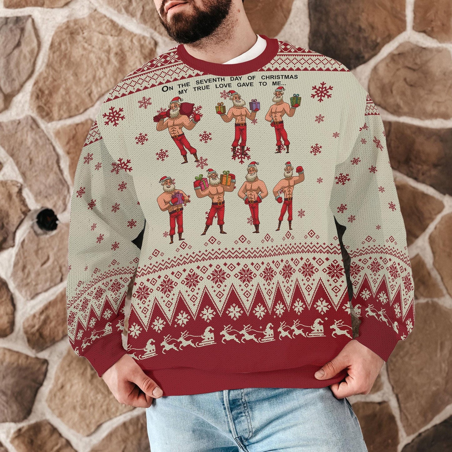 Funny Santa Christmas Sweater For Men Women, On The Seventh Day of Christmas Ugly Xmas Sweatshirt, Holiday Party Gift for Humor Lovers