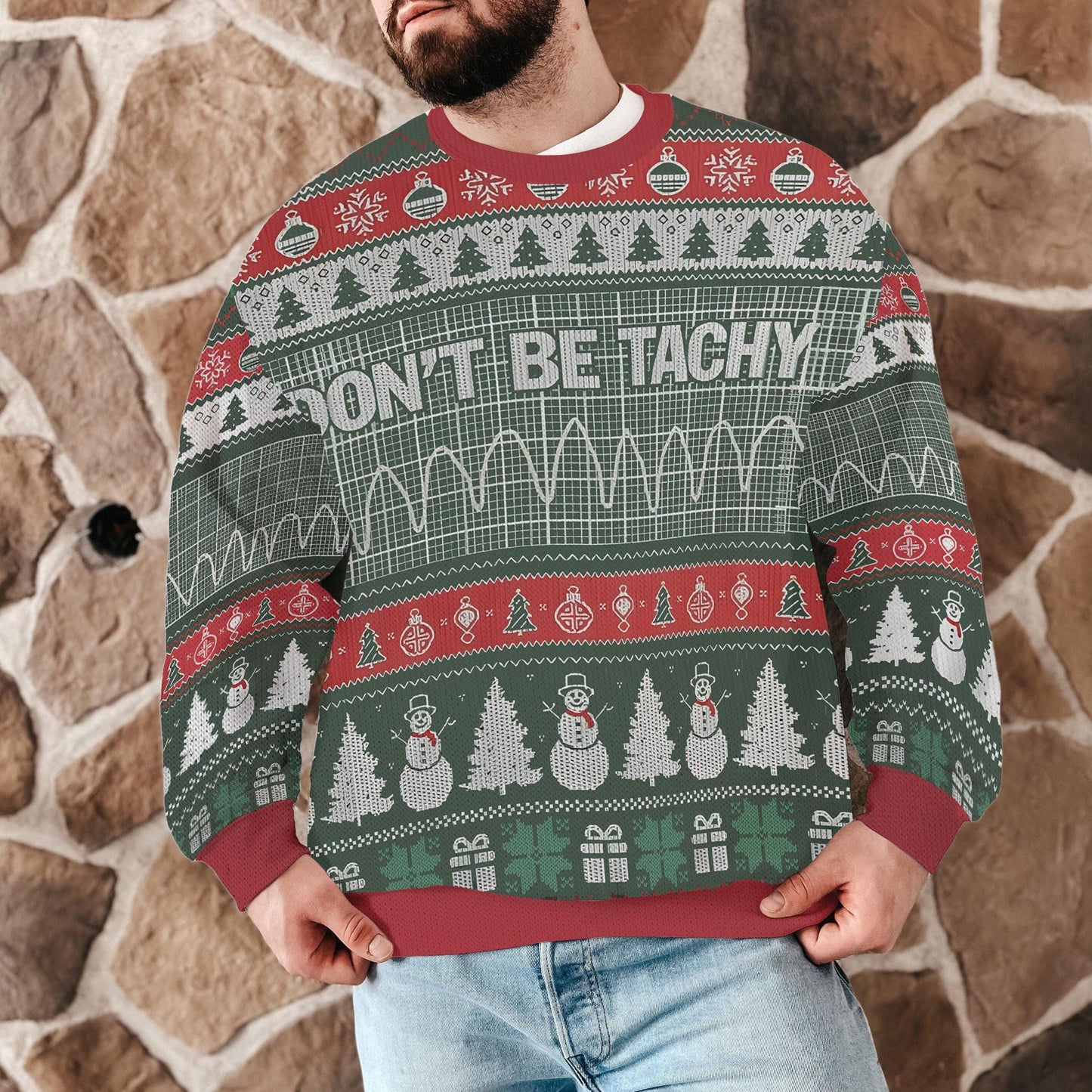 Don’t Be Tachy Funny Christmas Sweater, Science Pun Ugly Xmas Sweatshirt For Men Women, Nerdy Holiday Gift for Engineers and Science Lovers