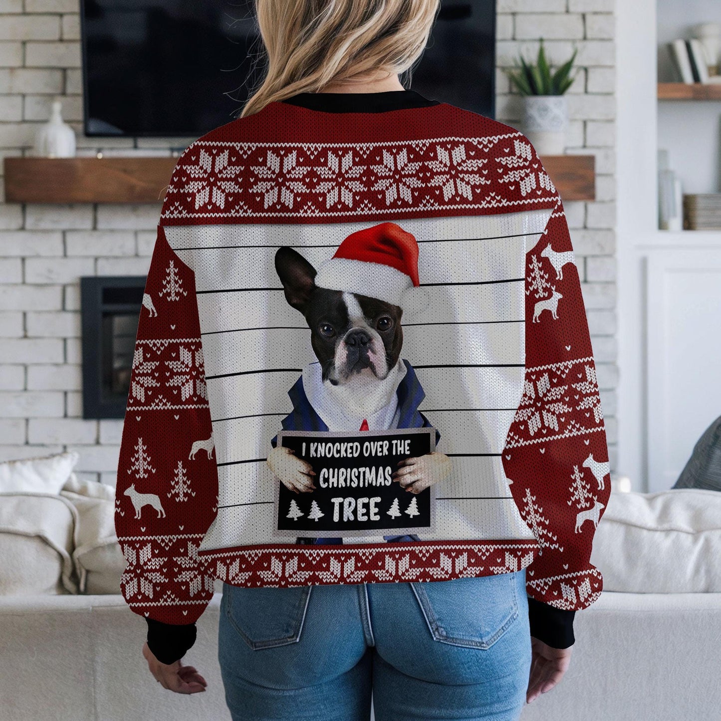 Funny Dog Christmas Sweater For Men Women, I Knocked Over the Christmas Tree Holiday Sweatshirt Gift for Dog Lovers, Pet Humor Ugly Xmas Top