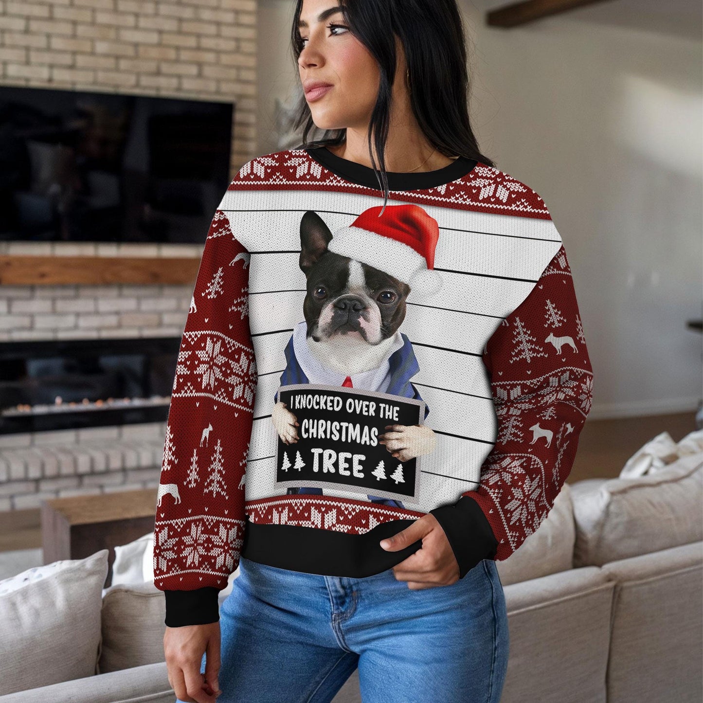 Funny Dog Christmas Sweater For Men Women, I Knocked Over the Christmas Tree Holiday Sweatshirt Gift for Dog Lovers, Pet Humor Ugly Xmas Top