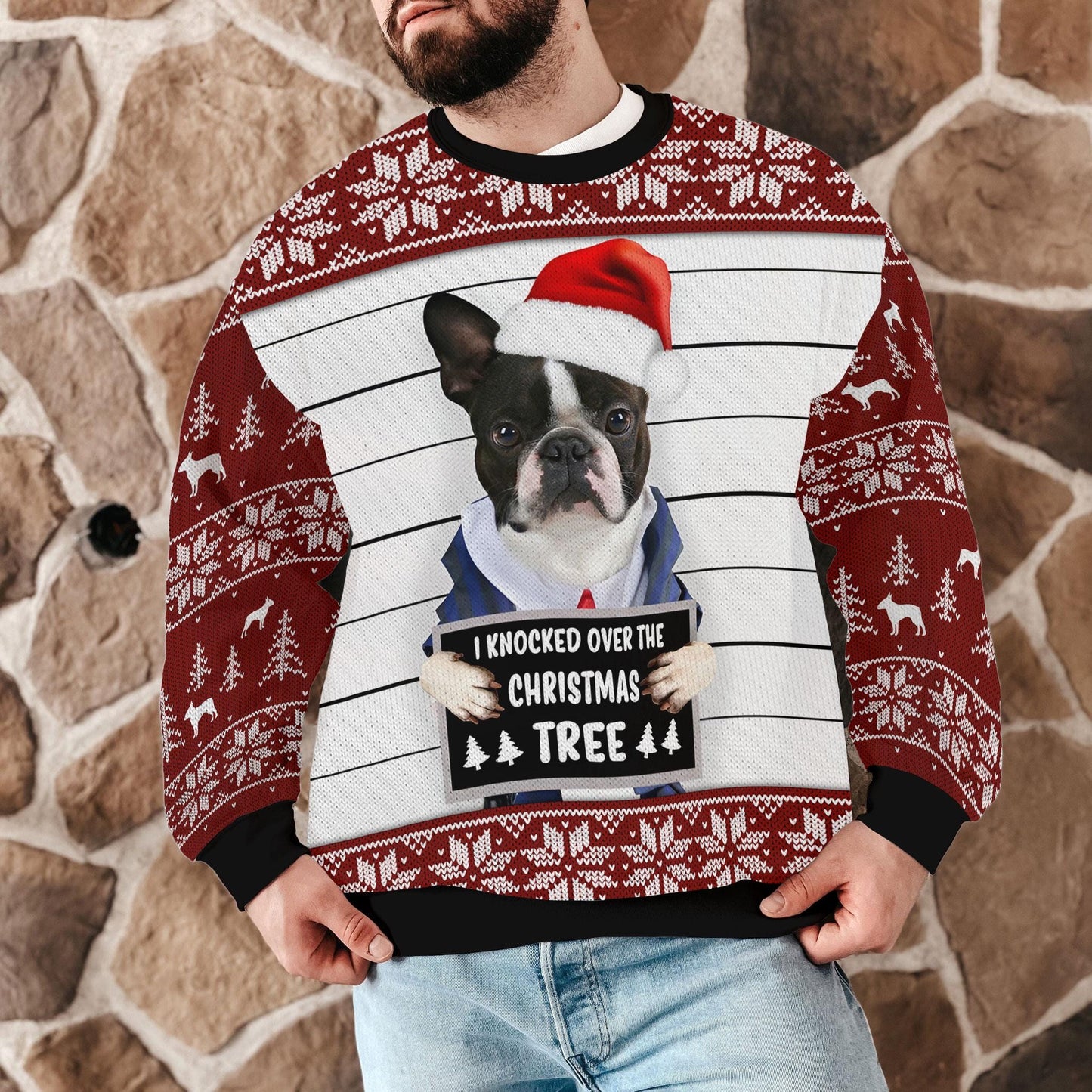 Funny Dog Christmas Sweater For Men Women, I Knocked Over the Christmas Tree Holiday Sweatshirt Gift for Dog Lovers, Pet Humor Ugly Xmas Top