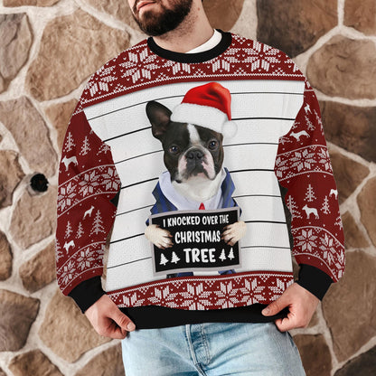 Funny Dog Christmas Sweater For Men Women, I Knocked Over the Christmas Tree Holiday Sweatshirt Gift for Dog Lovers, Pet Humor Ugly Xmas Top