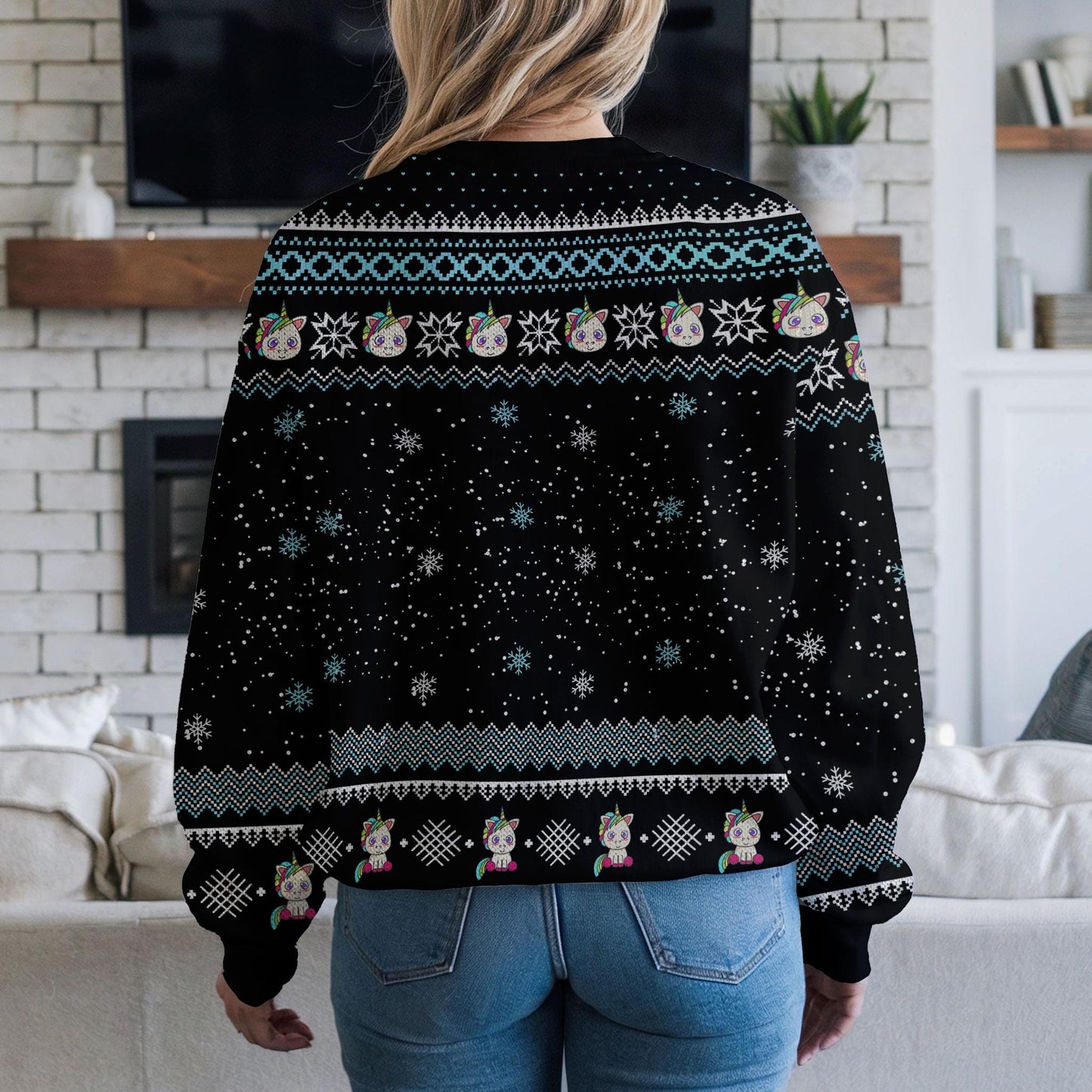 Funny Pew Pew Unicorn Christmas Sweater For Men Women, Hilarious Rainbow Unicorn Ugly Xmas Sweatshirt for Holiday Parties and Gifts