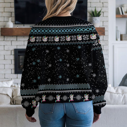 Funny Pew Pew Unicorn Christmas Sweater For Men Women, Hilarious Rainbow Unicorn Ugly Xmas Sweatshirt for Holiday Parties and Gifts