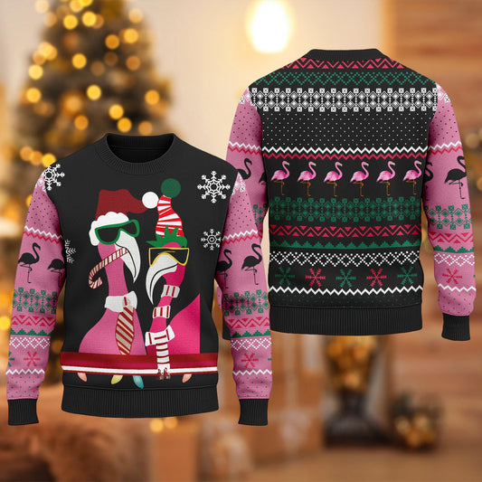 Candy Cane Flamingo Ugly Christmas Sweater, Animal Lovers Christmas Sweater, Flamingo Xmas Sweatshirt, Christmas Gift For Men Women Kid