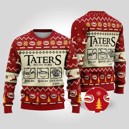 Taters Potatoes Ugly Christmas Sweater, Lord of the Rings Christmas Sweater, LOTR Fans Sweater, Christmas Gift Sweatshirt, Xmas Ugly Sweater