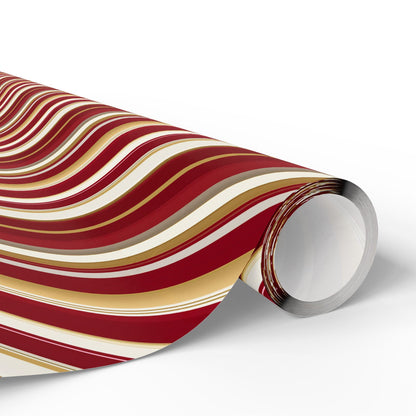 Vintage Christmas Wrapping Paper Red Gold Stripes | Paper Rolls Classy Gift Wrap | Elegant Holiday Packaging | Luxury Festive Gift Wrap