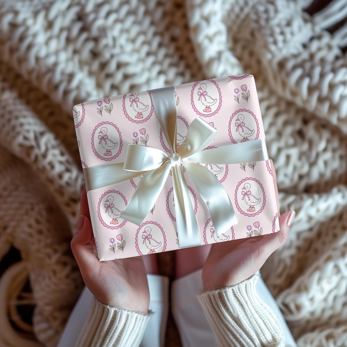 Pink Mother Goose Wrapping Paper: Baby Shower Gift Wrap