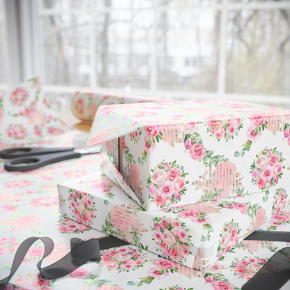 Soft Pink Floral Wrapping Paper: Coquette Preppy Gift Wrap