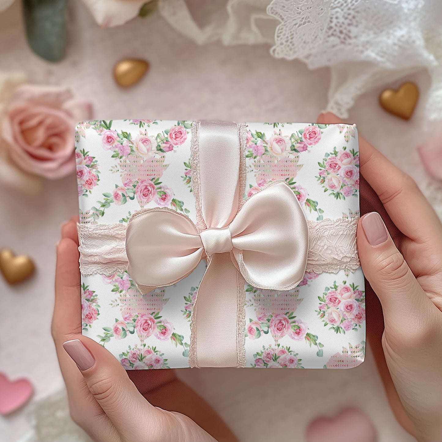 Soft Pink Floral Wrapping Paper: Coquette Preppy Gift Wrap