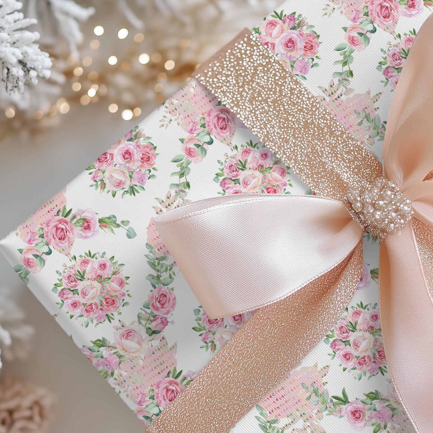 Soft Pink Floral Wrapping Paper: Coquette Preppy Gift Wrap