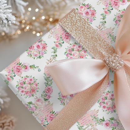 Soft Pink Floral Wrapping Paper: Coquette Preppy Gift Wrap