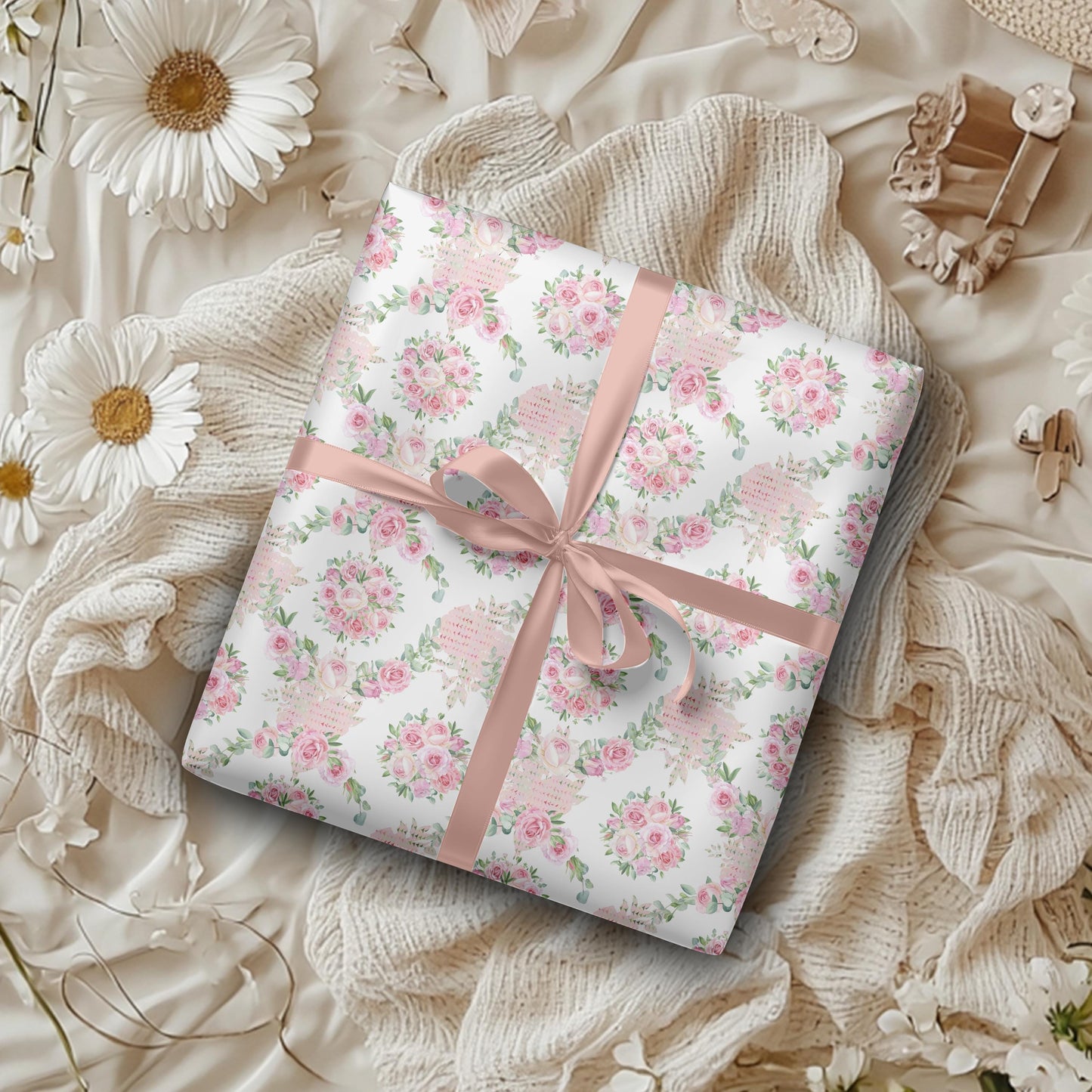 Soft Pink Floral Wrapping Paper: Coquette Preppy Gift Wrap