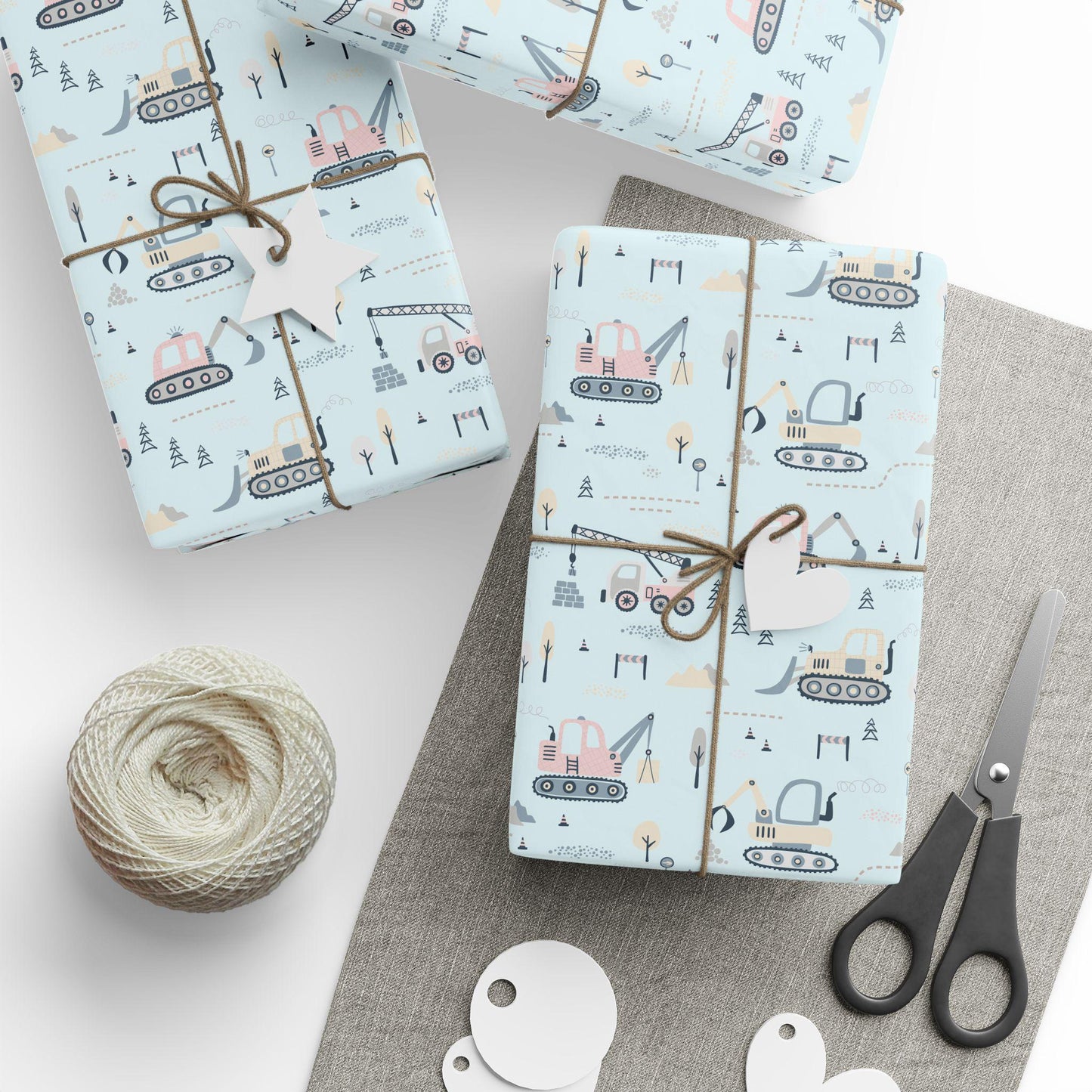 Baby Blue Construction Trucks Gift Wrap: Baby Shower Birthday Paper