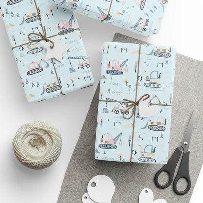 Baby Blue Construction Trucks Gift Wrap: Baby Shower Birthday Paper