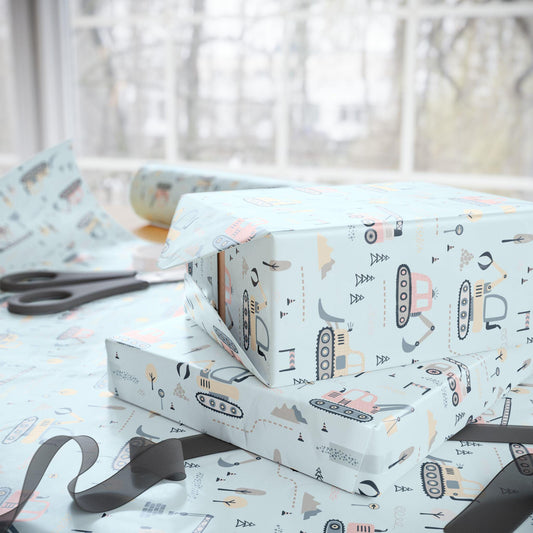Baby Blue Construction Trucks Gift Wrap: Baby Shower Birthday Paper