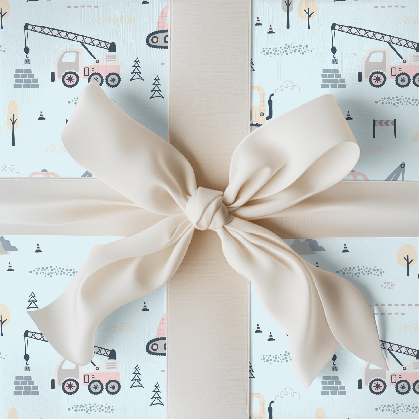 Baby Blue Construction Trucks Gift Wrap: Baby Shower Birthday Paper
