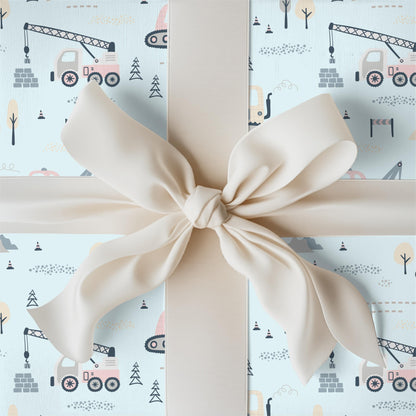 Baby Blue Construction Trucks Gift Wrap: Baby Shower Birthday Paper