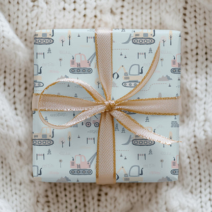 Baby Blue Construction Trucks Gift Wrap: Baby Shower Birthday Paper
