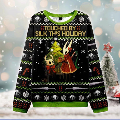 Touched By Silk Holiday Ugly Christmas Sweater, Hollow Insect Game Cosplay Sweatshirt, Funny Gamer Xmas Gift for Fans, Bug Knight Jumper