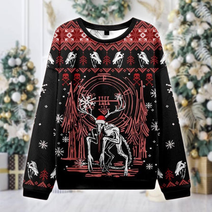 Wendigo Ugly Christmas Sweater, Creepy Forest Monster Xmas Jumper, Horror Holiday Sweatshirt, Scary Gothic Gift for Him Her