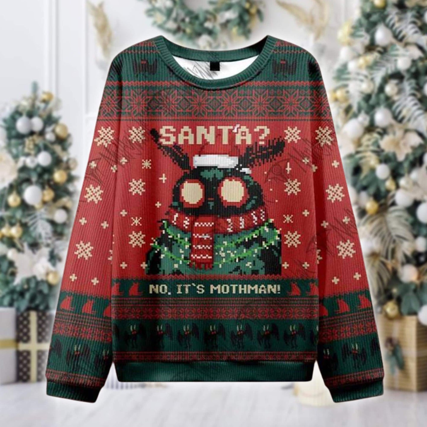 Funny Mothman Ugly Christmas Sweater, No It's Mothman Meme Shirt, Cryptid Holiday Jumper, Weird Xmas Gift for Him Her, All Over Print