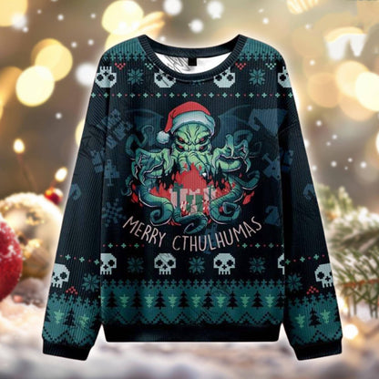 Cthulhu Ugly Christmas Sweater, Merry Cthulhumas Sweatshirt, Gothic Lovecraft Horror Xmas Jumper, Funny Holiday Gift for Him Her