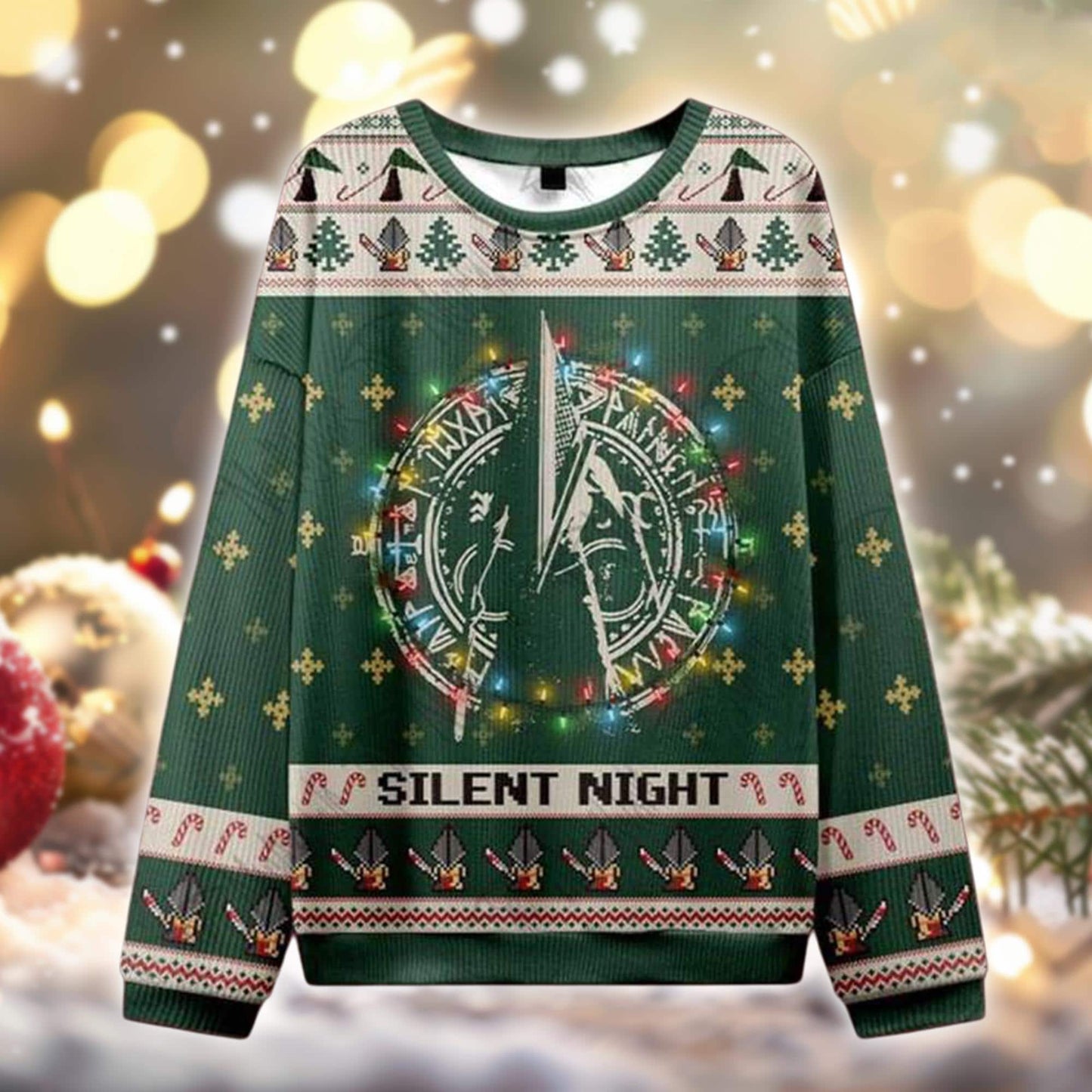 Silent Night Ugly Christmas Sweater, Fantasy Warrior Holiday Jumper, Gamer Christmas Sweatshirt, Medieval Game Style Gift for Him Her