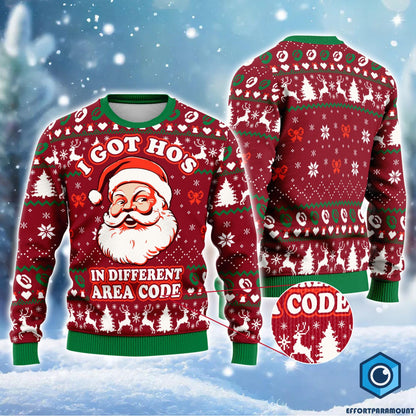It Got Ho's Ho In Different Area Code Ugly Christmas Sweater, Funny Santa Christmas Sweater, Santa Claus Sweater, Family Holida Sweater